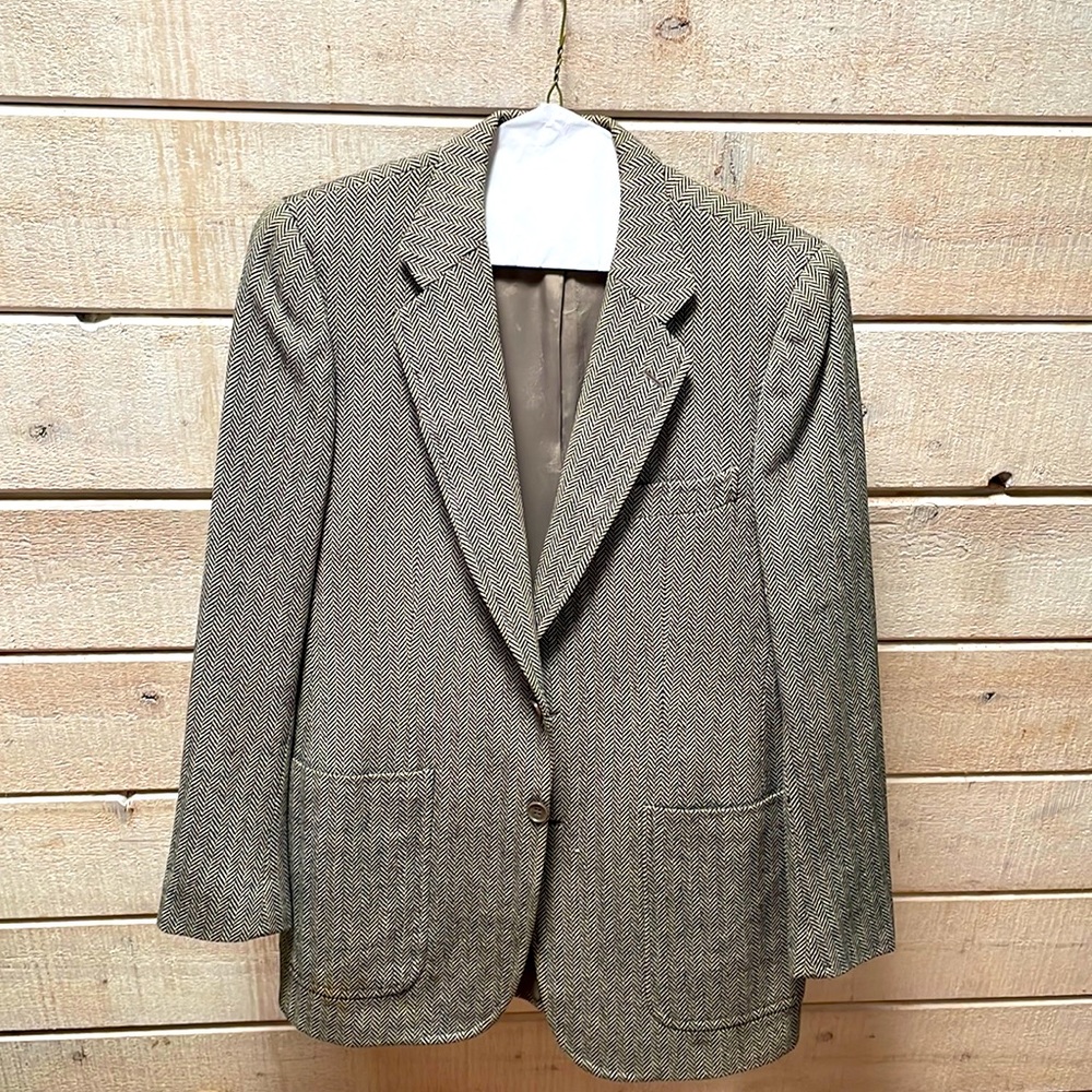 Vintage herringbone blazer black and cream/grey